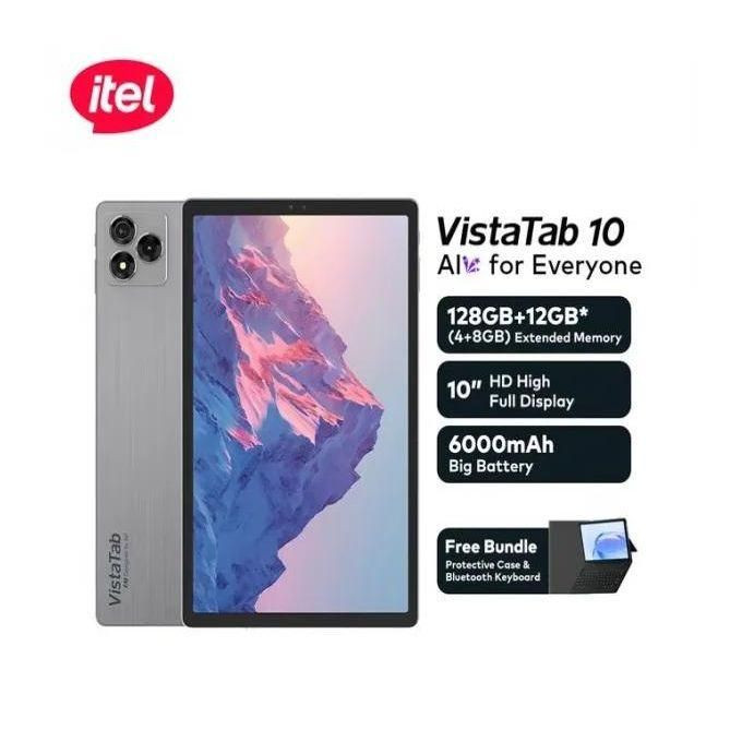 Brand New tel VistaTab 10 – 4 + 8GB Extended RAM + 128GB ROM, 10'' HD Display, 6000mAh Battery, AI Assistant, Learning Center, Android Tablet
