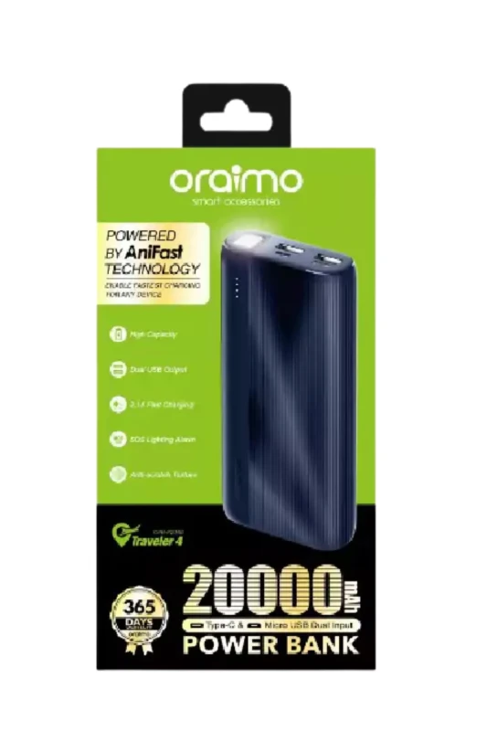 Brand New Oraimo 20000 mAh 2W Type C and Micro USB Dual input